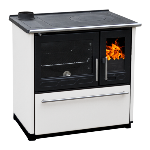 Sporák na pevná paliva Plamen 850 GLAS levý - bílý