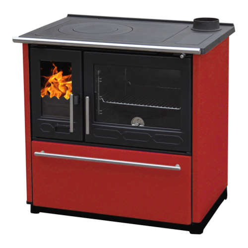 Sporák na pevná paliva Plamen 850 GLAS pravý - červený