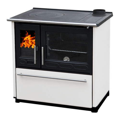 Sporák na pevná paliva Plamen 850 GLAS pravý - bílý