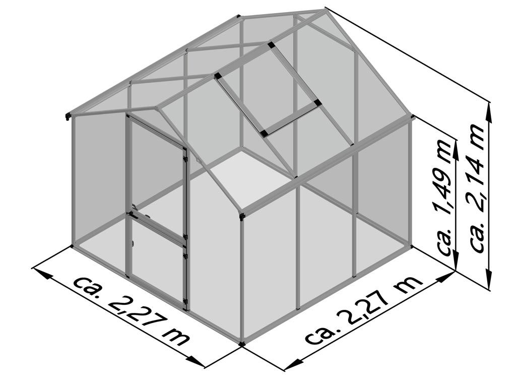Zahradní skleník KGT Callas III 2,3 x 2,3 m, šedá hliník (obrázek 6)