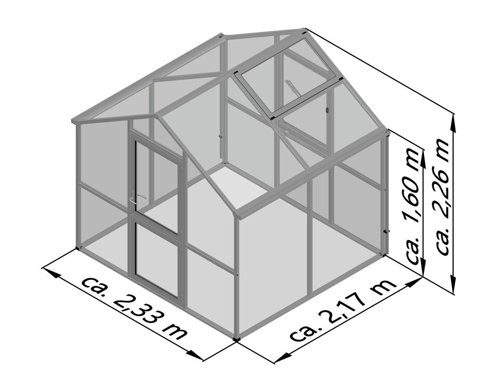 Zahradní skleník KGT Iris II 2,2 x 2,3 m, šedá hliník (obrázek 8)