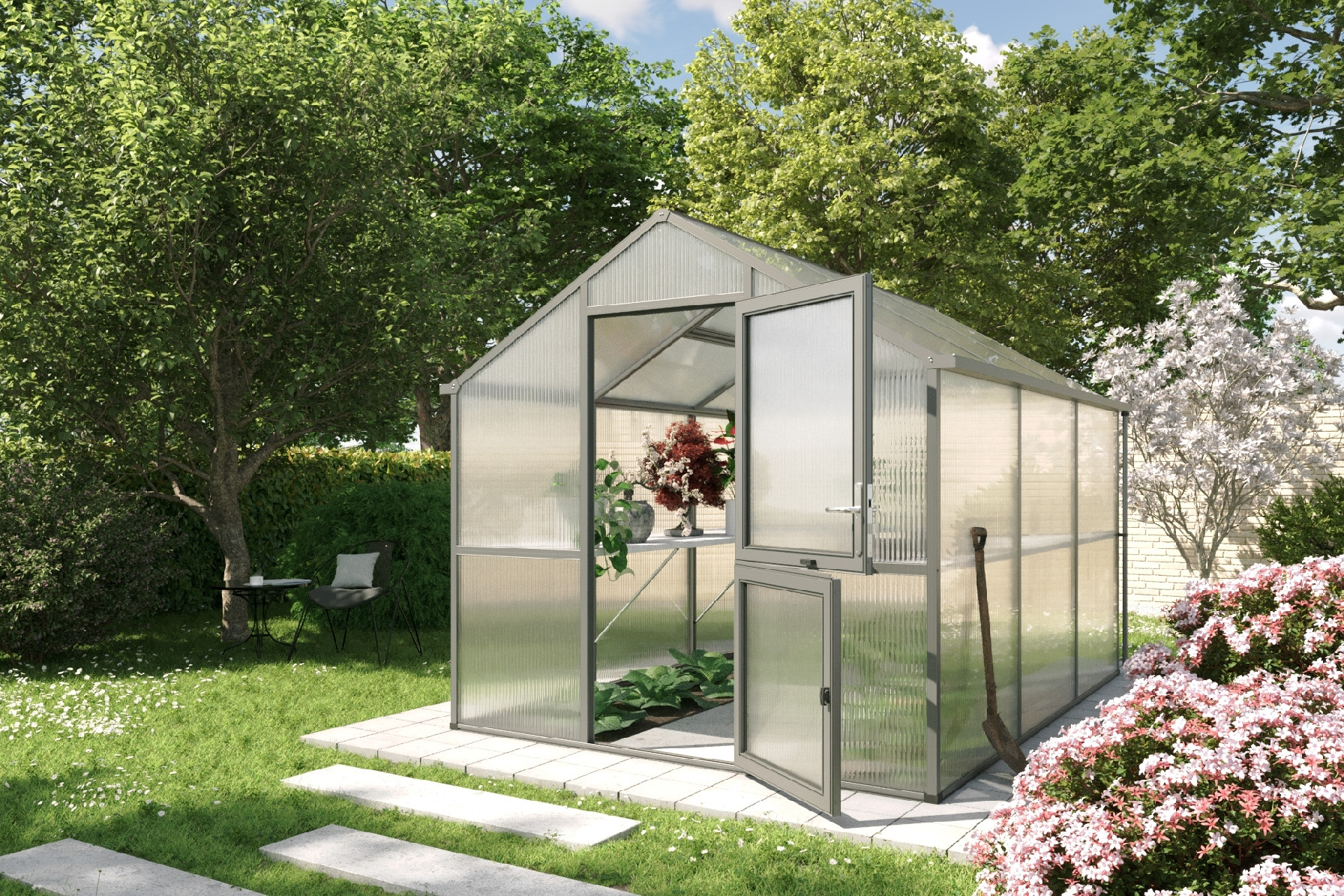 Zahradní skleník KGT Iris III 3,2 x 2,3 m, antracit/šedá