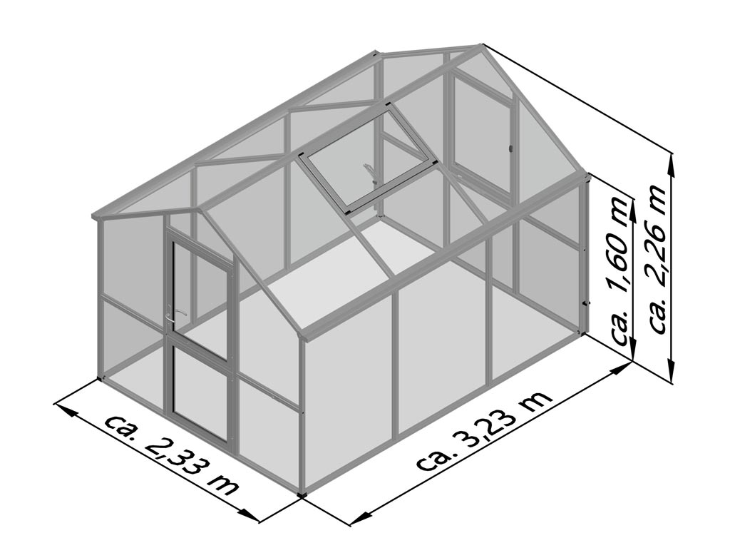 Zahradní skleník KGT Iris III 3,2 x 2,3 m, šedá hliník (obrázek 8)