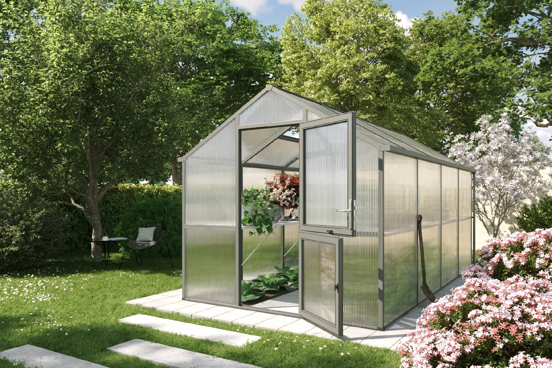 Zahradní skleník KGT Iris IV 4,3 x 2,3 m, antracit/šedá