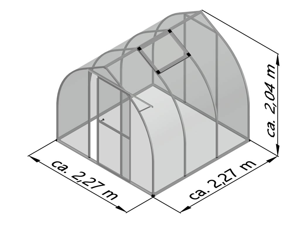 Zahradní skleník KGT Rhodo III 2,3 x 2,3 m, šedá hliník (obrázek 5)
