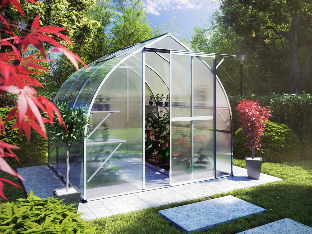 Zahradní skleník KGT Rhodo III 2,3 x 2,3 m, šedá hliník