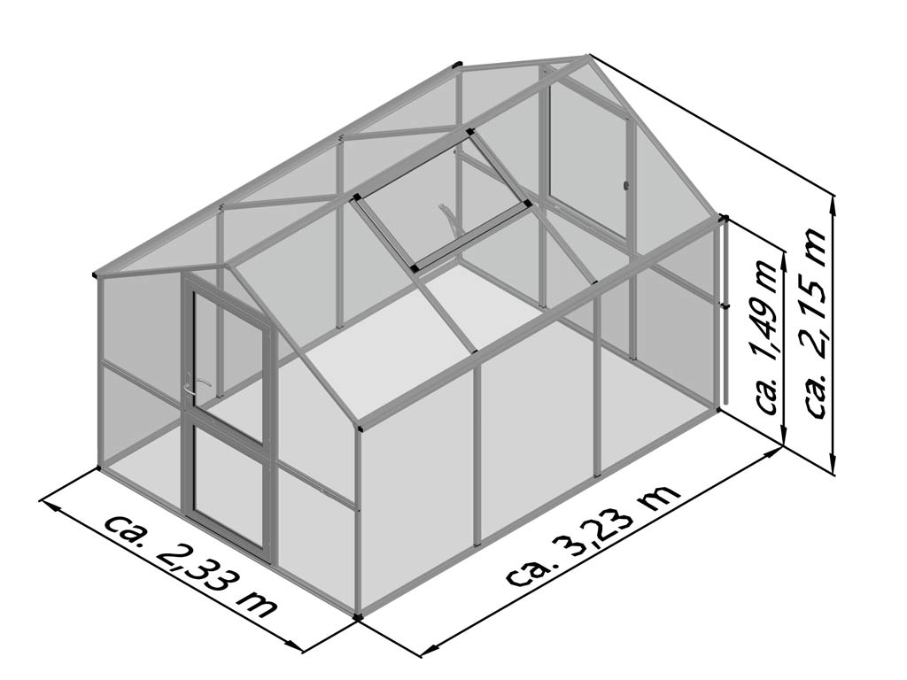 Zahradní skleník KGT Rose III 3,2 x 2,3 m, šedá hliník (obrázek 9)