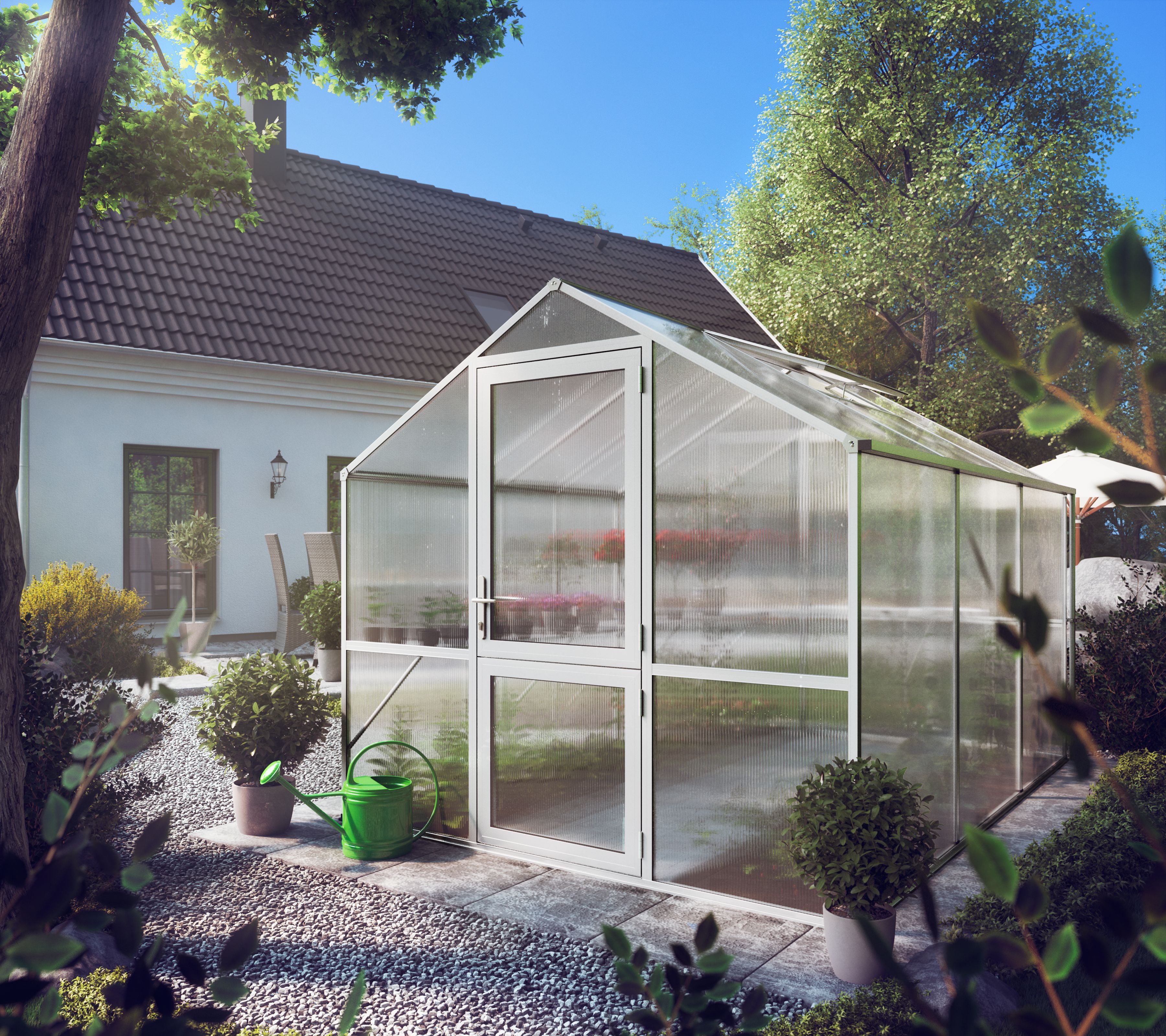 Zahradní skleník KGT Rose III 3,2 x 2,3 m, šedá hliník