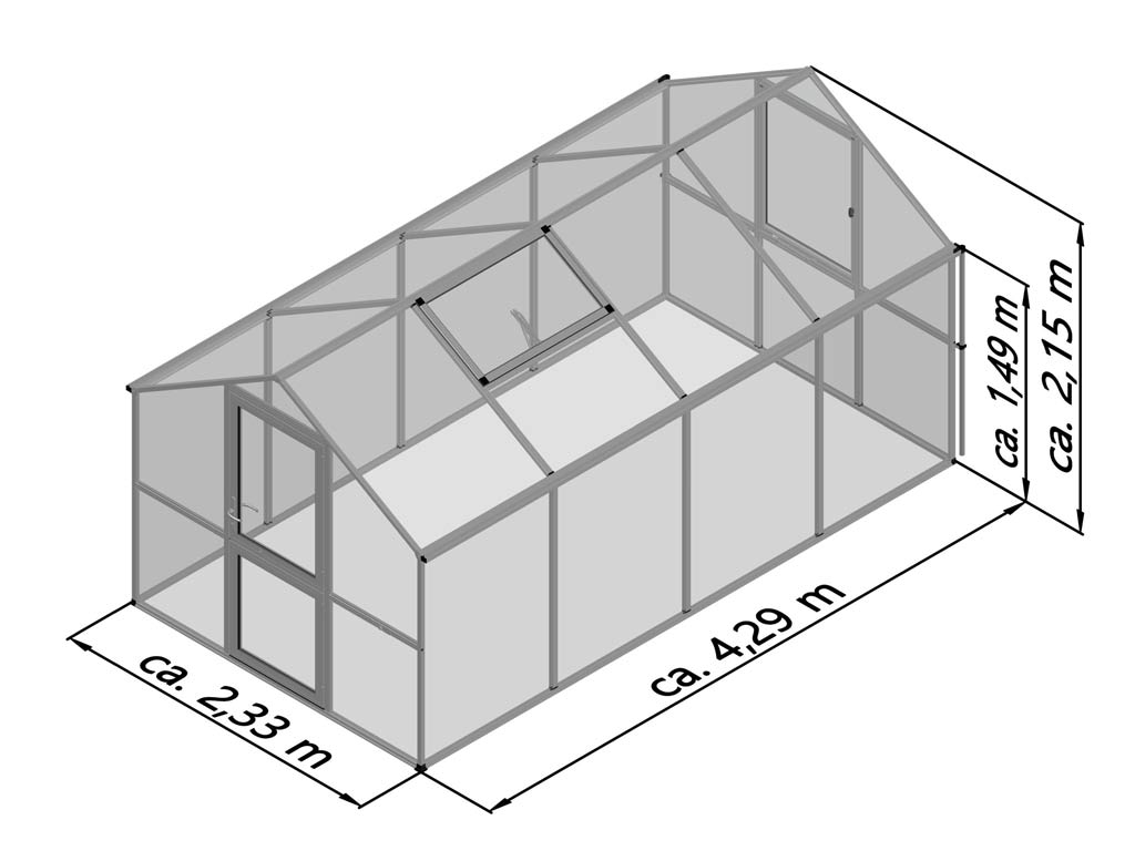 Zahradní skleník KGT Rose IV 4,3 x 2,3 m, antracit/šedá (obrázek 8)