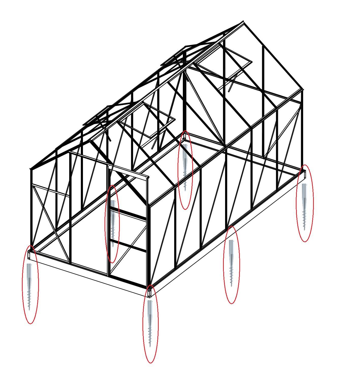 Sada 4 zemních vrutů pro skleníky Lanitplast 6×4, 6×6, 2500 a 3800